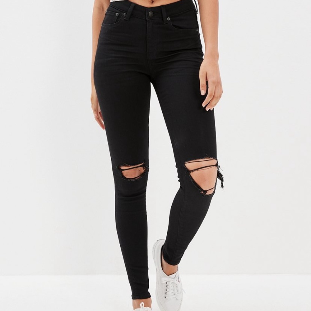 American Eagle Stretchy Black Ripped Jeans